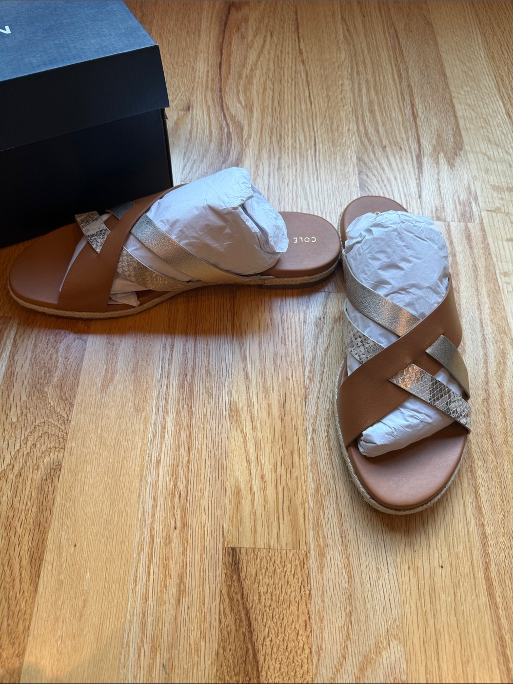 Cole Haan Florens Leather Slip On Sandals Pecan Metallic NEW Size 9.5 Comfort